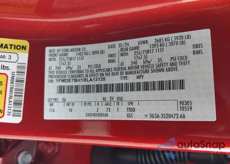 2024 Ford Bronco Big Bend z USA, uszkodzony, nr VIN 1FMDE7BH1RLA13135